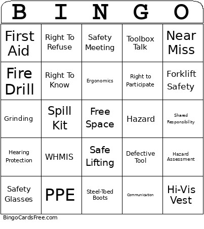 Safety Bingo Card