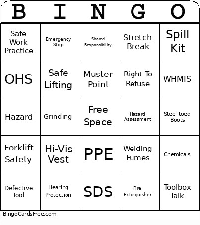 Safety Bingo Card