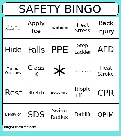 Safety Bingo Card 2