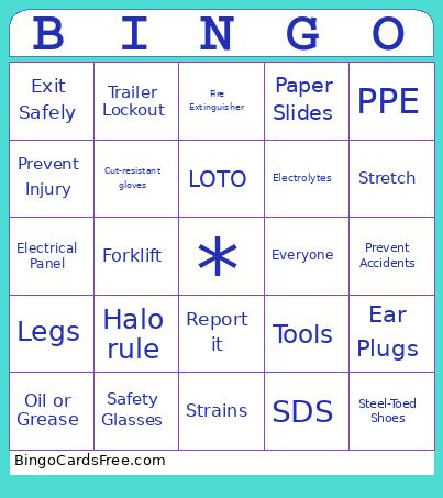 Safety Bingo Card