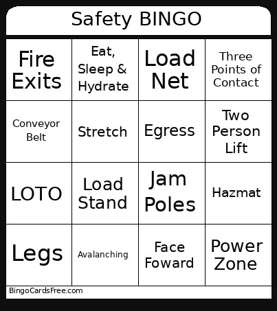 Safety Bingo Card