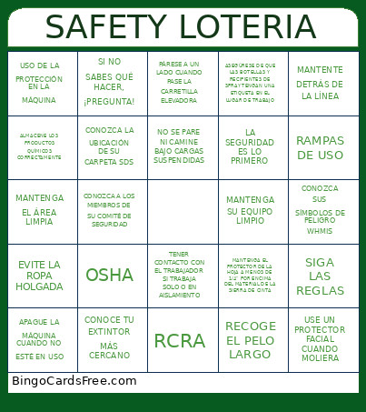 Safety Loteria Bingo Card 3