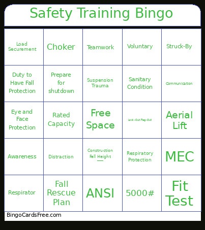 Safety Training Bingo Card