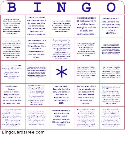 Safety Week Bingo Card