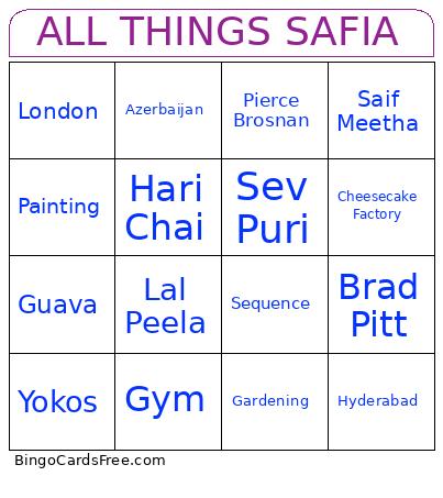 SAFIA GAME Bingo Card