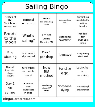 Sailing Bingo Card