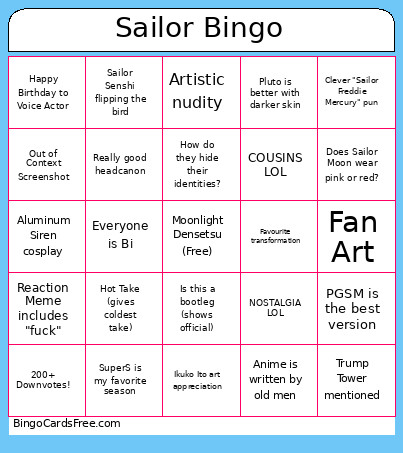 Sailor Bingo Card
