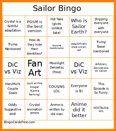 Sailor Reddit Bingo Card