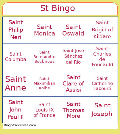 Saint Bingo Card