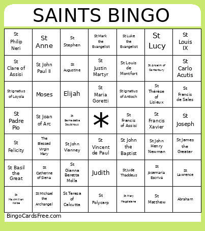 SAINTS Bingo Card