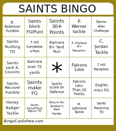 SAINTS Bingo Card 3
