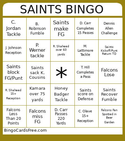Saints Bingo Card 2