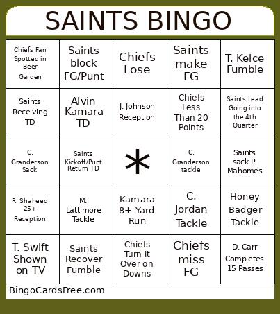 Saints Bingo Card