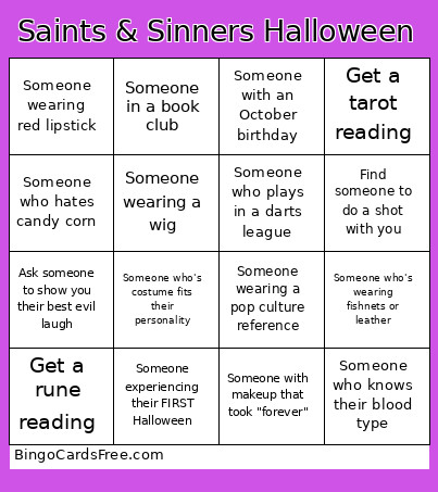 Saints & Sinners Halloween Bingo Card