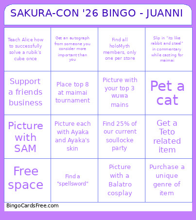 SAKURA-CON '26 - JUANNI Bingo Card