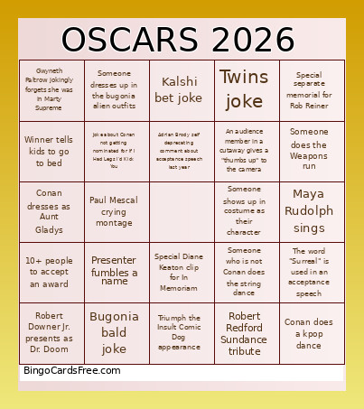 Salem Oscars Bingo Card
