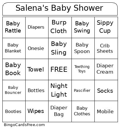 Salena's Baby Shower Bingo