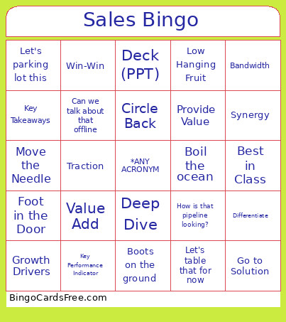 Sales Bingo Card