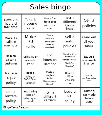 Sales Bingo Card