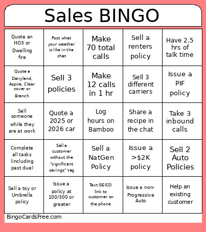 Sales Bingo Card