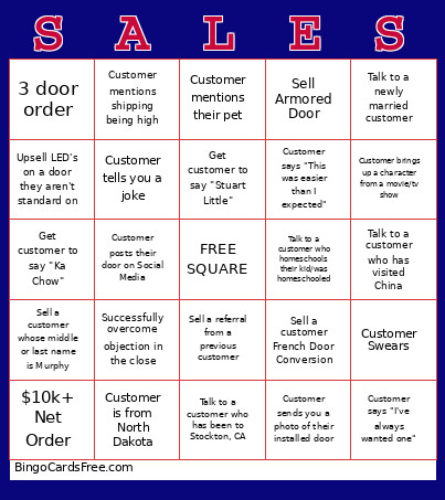 Sales Bingo Card