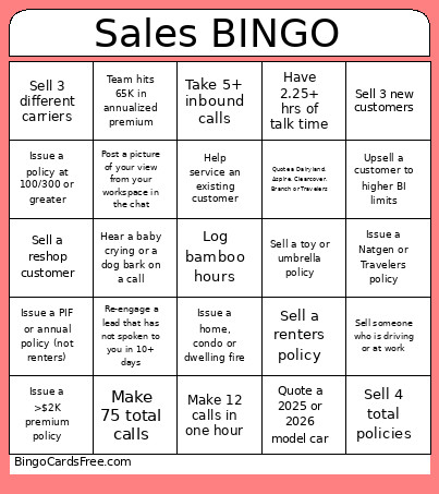 Sales Bingo Card