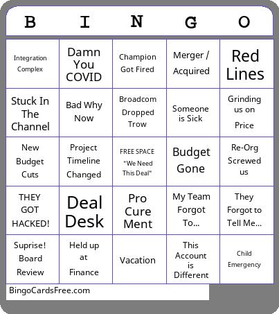 Sales Forecast Excuse BINGO Card