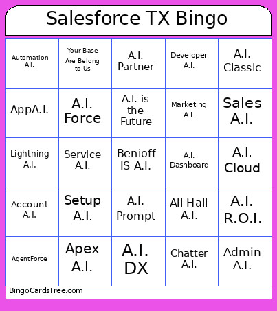 Salesforce TX Bingo Card