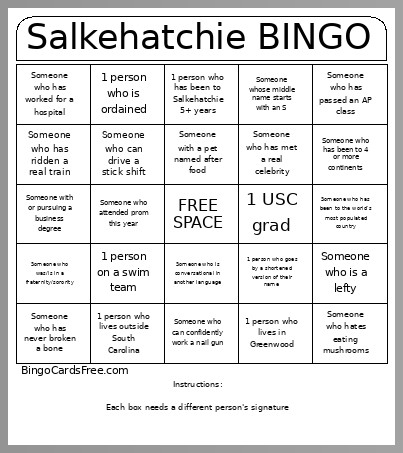 Salkehatchie Bingo Card