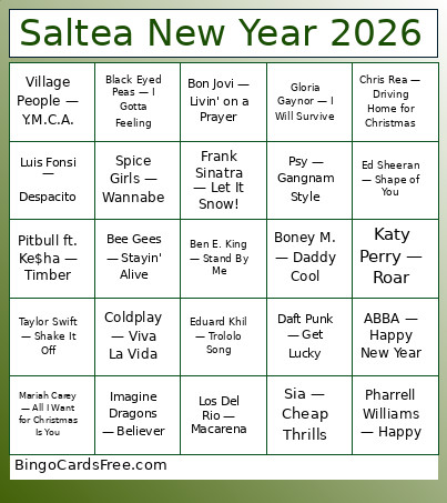 Saltea New Year 2026 Bingo Card