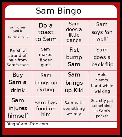 Sam Bucks Bingo Cards Free Pdf Printable Game, Title: Sam Bingo 