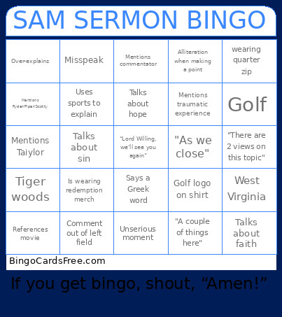 Sam Romine Preaching Bingo Card