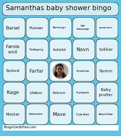 Samanthas Baby Shower Bingo Card