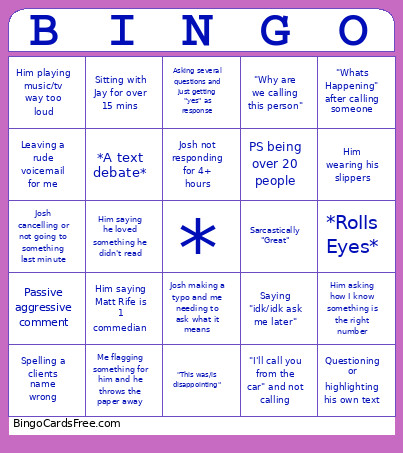 Samantha's Work Bingo Card