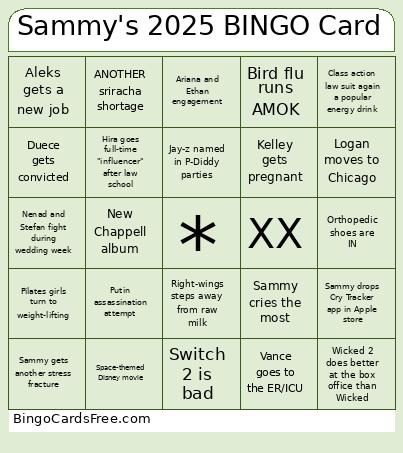 Sammy's 2025 Bingo Card