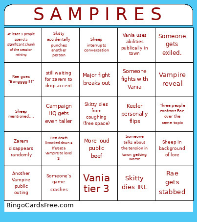 Sampires Session 3 Bingo Card