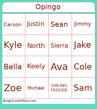 Sample1 Bingo Card