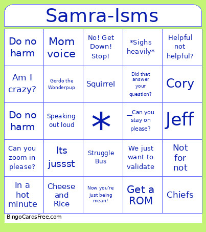 Samra-Isms 1 Bingo Card