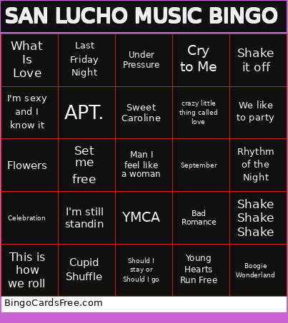 SAN LUCHO MUSIC Bingo Card