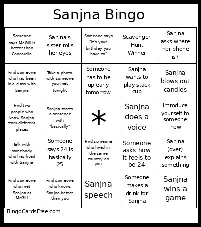 Sanjna Bingo Card