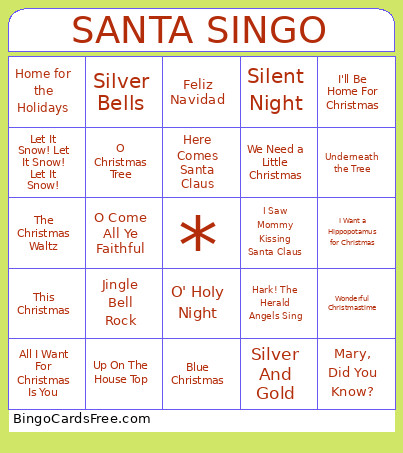 Santa Singo Bingo Card