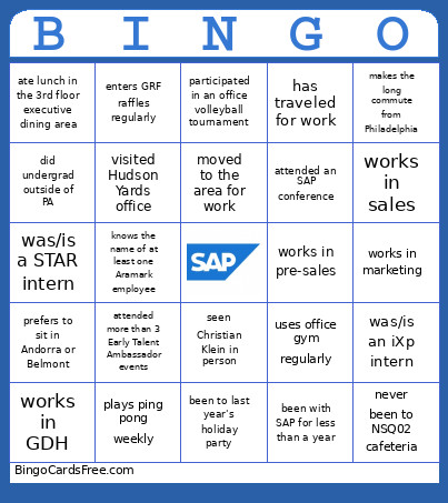SAP Bingo Card
