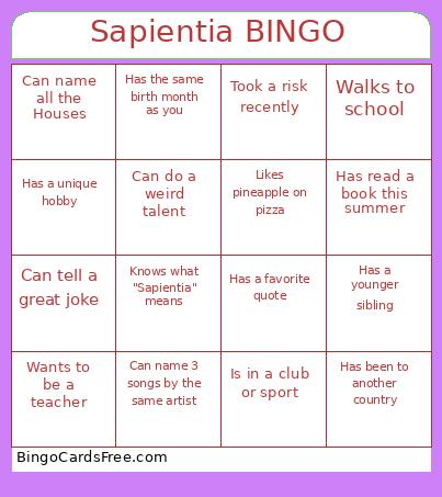 Sapientia Bingo Card