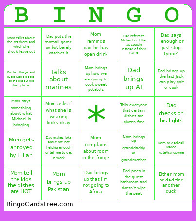 Sara Bingo Card