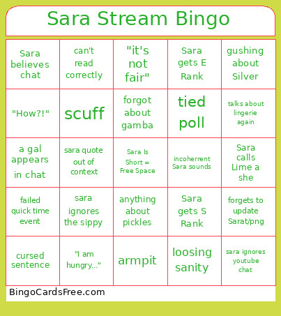 Sara Stream Bingo Card