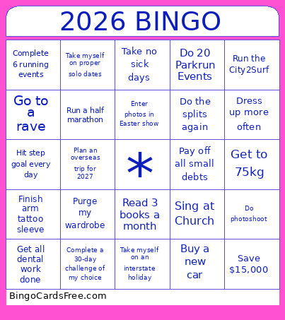 Sarah 2026 Bingo Card