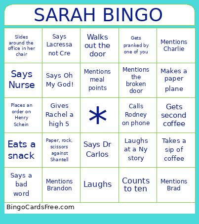 SARAH Bingo Card