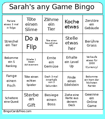 Sarah's Any Game Bingo Card