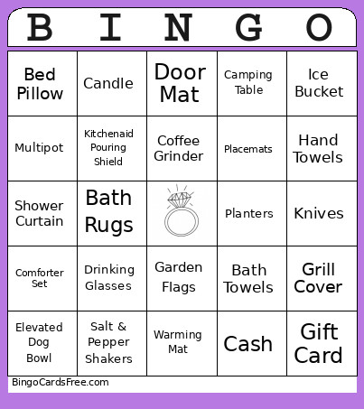 Sarah's Bridal Shower Gift Bingo Card