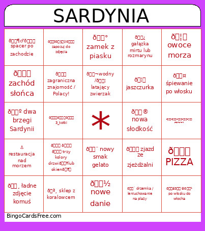 Sardynia Bingo Card
